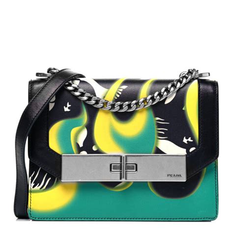 prada severine printed black multicolor|PRADA City Calfskin Severine Mermaid Print Flap Black.